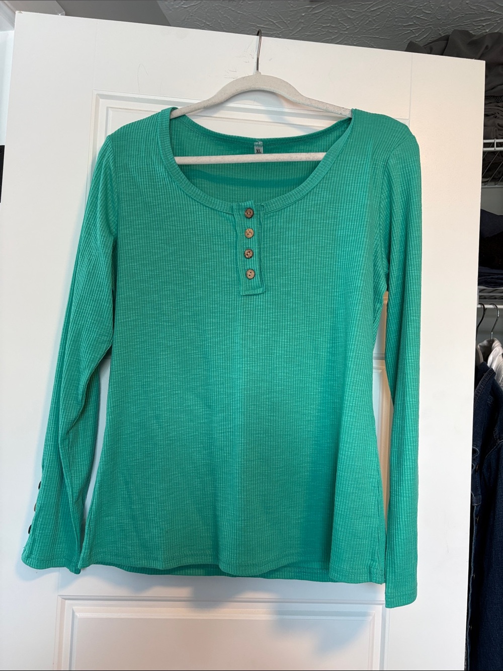 Amazon Long-Sleeve Henley Top - Teal Green